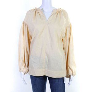 Moussy Womens Striped Long Sleeve Blouse Yellow Cotton Size 1